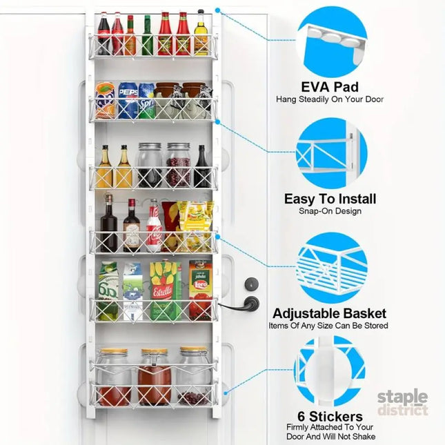 CARLA HOME 6 Tier Adjustable Baskets Over Door Pantry Organiser for Home Kitchen-2042061564298792962