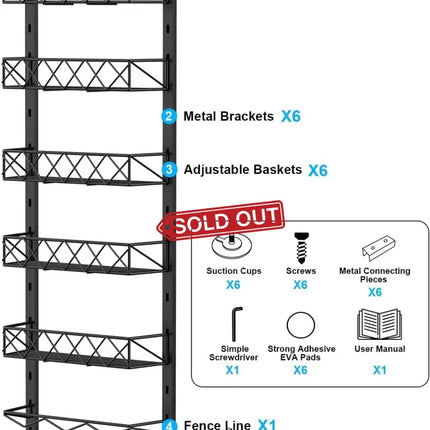 CARLA HOME 6 Tier Adjustable Baskets Over Door Pantry Organiser for Home Kitchen-2042061564110049286