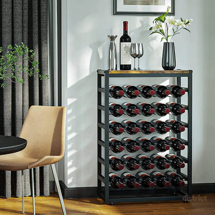 CARLA HOME 6-Tier Freestanding Wine Rack for 30 Bottles with Wood Countertop and Sturdy Metal Frame-2042061567222222849