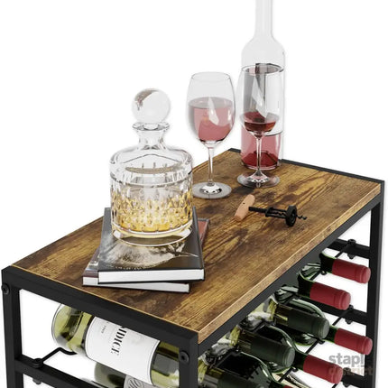 CARLA HOME 6-Tier Freestanding Wine Rack for 30 Bottles with Wood Countertop and Sturdy Metal Frame-2042061567222222853