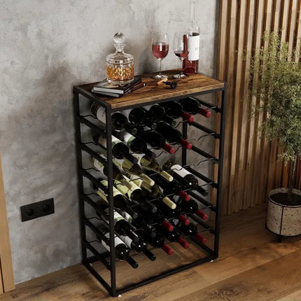 CARLA HOME 6-Tier Freestanding Wine Rack for 30 Bottles with Wood Countertop and Sturdy Metal Frame-2042061567222222856