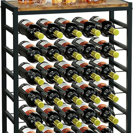 CARLA HOME 6-Tier Freestanding Wine Rack for 30 Bottles with Wood Countertop and Sturdy Metal Frame-2042061567222222848