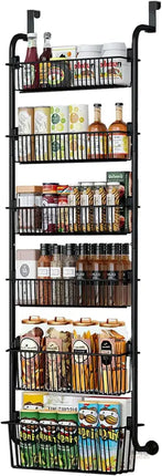 CARLA HOME 6-Tier Over the Door Organizer Heavy-Duty Metal Pantry Rack with Hanging Baskets for Home Kitchen Storage & Bathroom Door Organization (Black)-2050057511456870408