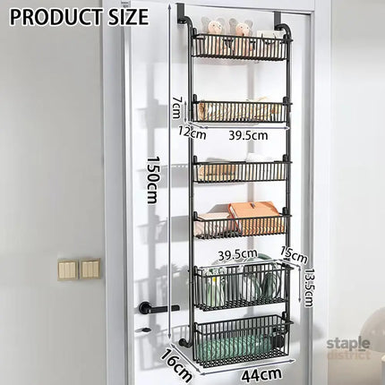 CARLA HOME 6-Tier Over the Door Organizer Heavy-Duty Metal Pantry Rack with Hanging Baskets for Home Kitchen Storage & Bathroom Door Organization (Black)-2050057511456870401