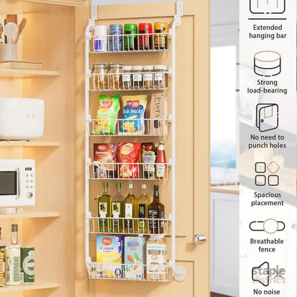 CARLA HOME 6-Tier Over the Door Organizer Heavy-Duty Metal Pantry Rack with Hanging Baskets for Home Kitchen Storage & Bathroom Door Organization (White)-2050057511620448257