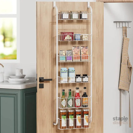 CARLA HOME 6-Tier Over the Door Organizer Heavy-Duty Metal Pantry Rack with Hanging Baskets for Home Kitchen Storage & Bathroom Door Organization (White)-2050057511620448263