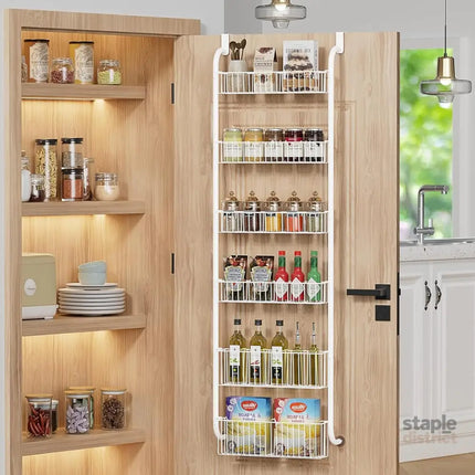 CARLA HOME 6-Tier Over the Door Organizer Heavy-Duty Metal Pantry Rack with Hanging Baskets for Home Kitchen Storage & Bathroom Door Organization (White)-2050057511620448256
