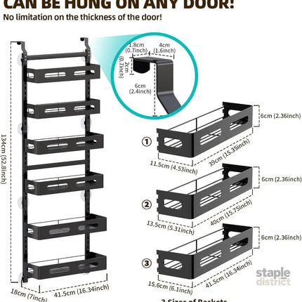 CARLA HOME 6 Tier Over the Door Organizer with Adjustable Metal Pantry Storage Rack and Hanging Baskets for Kitchen and Bathroom-2042061553968222209