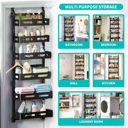 CARLA HOME 6 Tier Over the Door Organizer with Adjustable Metal Pantry Storage Rack and Hanging Baskets for Kitchen and Bathroom-2042061553968222214