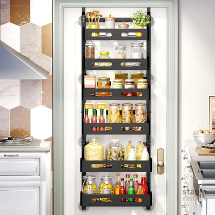 CARLA HOME 6 Tier Over the Door Organizer with Adjustable Metal Pantry Storage Rack and Hanging Baskets for Kitchen and Bathroom-2042061553968222208