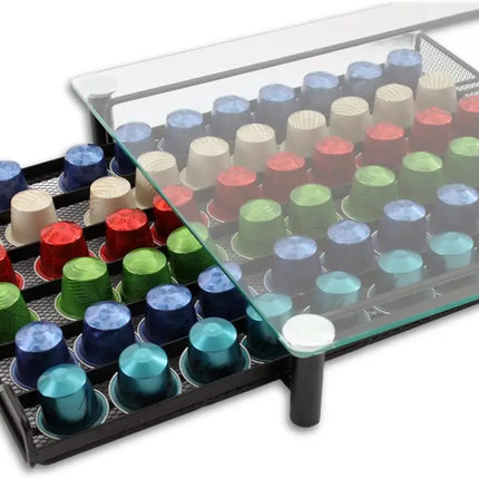 CARLA HOME 60 Coffee Pod Holder Drawer with Tempered Glass Capsule Organizer for Nespresso Pods and Sliding Drawer for Kitchen Countertop-2042061544904331268