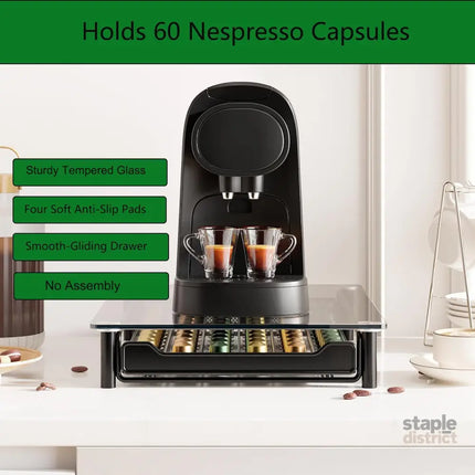 CARLA HOME 60 Coffee Pod Holder Drawer with Tempered Glass Capsule Organizer for Nespresso Pods and Sliding Drawer for Kitchen Countertop-2042061544904331266