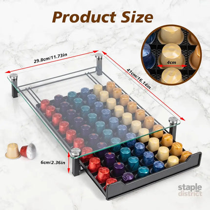 CARLA HOME 60 Coffee Pod Holder Drawer with Tempered Glass Capsule Organizer for Nespresso Pods and Sliding Drawer for Kitchen Countertop-2042061544904331270