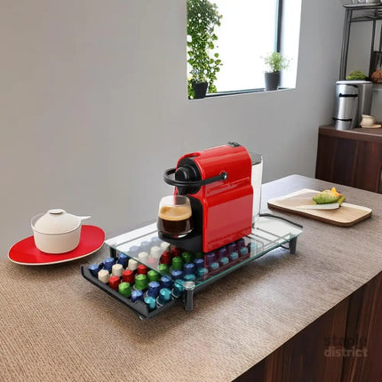 CARLA HOME 60 Coffee Pod Holder Drawer with Tempered Glass Capsule Organizer for Nespresso Pods and Sliding Drawer for Kitchen Countertop-2042061544904331271