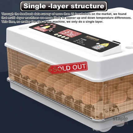 CARLA HOME 70 Egg Incubator with Automatic Turning, LED Display, Humidity & Temperature Control, Auto Water System & Built-in Egg Candler for Chicken, Duck, Quail, Goose-2050057513516273667