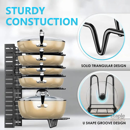 CARLA HOME Adjustable 8-Tier Pan Rack Pot Organizer for Kitchen Cabinet-2042061542966562819