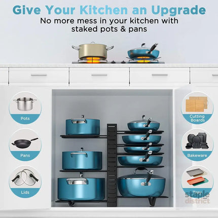 CARLA HOME Adjustable 8-Tier Pan Rack Pot Organizer for Kitchen Cabinet-2042061542966562822