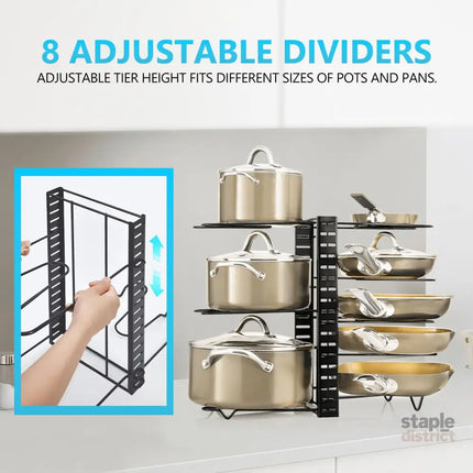 CARLA HOME Adjustable 8-Tier Pan Rack Pot Organizer for Kitchen Cabinet-2042061542966562821
