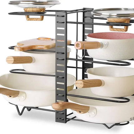 CARLA HOME Adjustable 8-Tier Pan Rack Pot Organizer for Kitchen Cabinet-2042061542966562816