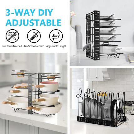 CARLA HOME Adjustable 8-Tier Pan Rack Pot Organizer for Kitchen Cabinet-2042061542966562823