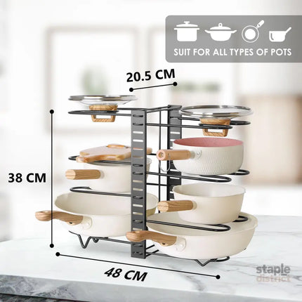 CARLA HOME Adjustable 8-Tier Pan Rack Pot Organizer for Kitchen Cabinet-2042061542966562818