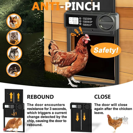 CARLA HOME Automatic Chicken Coop Door Opener with Timer Control, Anti-Pinch Protection, LCD Display & Battery Powered for Backyard Chickens-2050057507816214531
