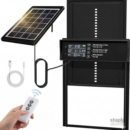 CARLA HOME Automatic Chicken Coop Door Solar Powered with 4 Mode Timer & Light Sensor, Anti-Pinch & USB Charging Port-2050057516364206088