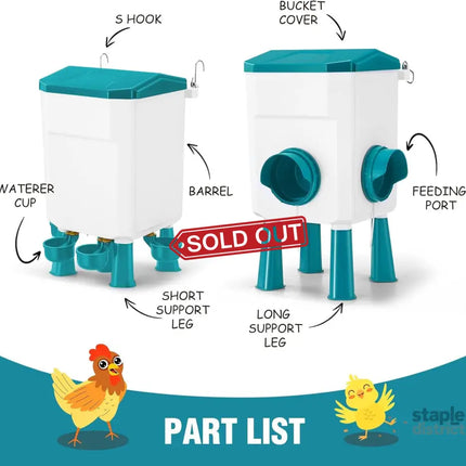 CARLA HOME Automatic Chicken Feeder Waterer Set with 8KG Food 7L Water Capacity for Coop, Chickens, Ducks, Quails (Blue)-2050057513969258504