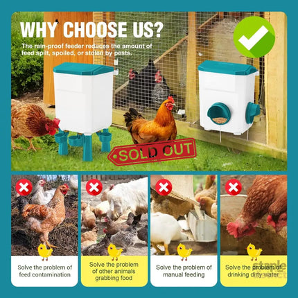 CARLA HOME Automatic Chicken Feeder Waterer Set with 8KG Food 7L Water Capacity for Coop, Chickens, Ducks, Quails (Blue)-2050057513969258501