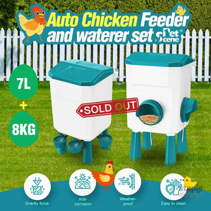CARLA HOME Automatic Chicken Feeder Waterer Set with 8KG Food 7L Water Capacity for Coop, Chickens, Ducks, Quails (Blue)-2050057513969258498