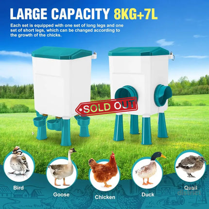 CARLA HOME Automatic Chicken Feeder Waterer Set with 8KG Food 7L Water Capacity for Coop, Chickens, Ducks, Quails (Blue)-2050057513969258499
