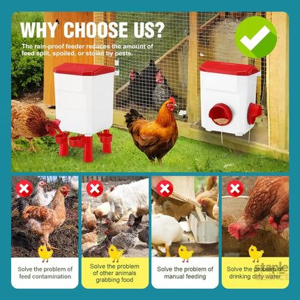 CARLA HOME Automatic Chicken Feeder Waterer Set with 8KG Food 7L Water Capacity for Coop, Chickens, Ducks, Quails (Red)-2050057513818263557