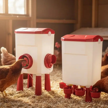 CARLA HOME Automatic Chicken Feeder Waterer Set with 8KG Food 7L Water Capacity for Coop, Chickens, Ducks, Quails (Red)-2050057513818263553
