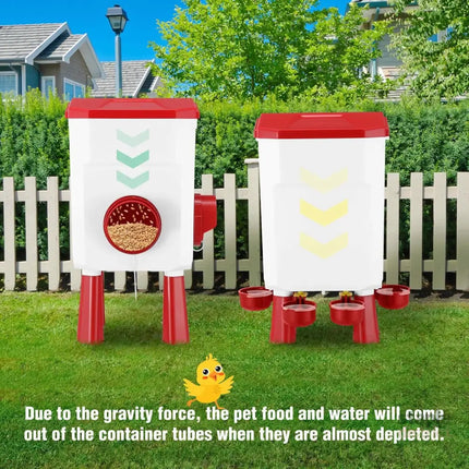 CARLA HOME Automatic Chicken Feeder Waterer Set with 8KG Food 7L Water Capacity for Coop, Chickens, Ducks, Quails (Red)-2050057513818263560