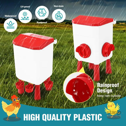 CARLA HOME Automatic Chicken Feeder Waterer Set with 8KG Food 7L Water Capacity for Coop, Chickens, Ducks, Quails (Red)-2050057513818263559