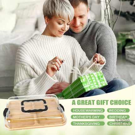 CARLA HOME Bamboo Charcuterie Board with Lid & Handle ideal Gift for Kitchen, Party & Picnic (6 Compartments)-2042061551204175878