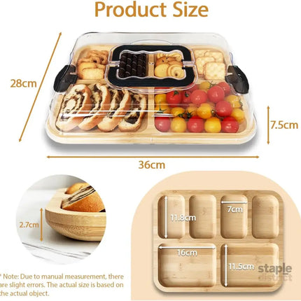 CARLA HOME Bamboo Charcuterie Board with Lid & Handle ideal Gift for Kitchen, Party & Picnic (6 Compartments)-2042061551204175877