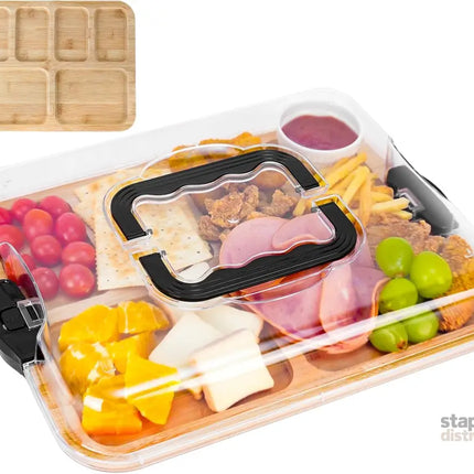 CARLA HOME Bamboo Charcuterie Board with Lid & Handle ideal Gift for Kitchen, Party & Picnic (6 Compartments)-2042061551204175872