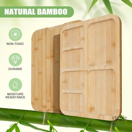CARLA HOME Bamboo Charcuterie Board with Lid & Handle ideal Gift for Kitchen, Party & Picnic (6 Compartments)-2042061551204175875