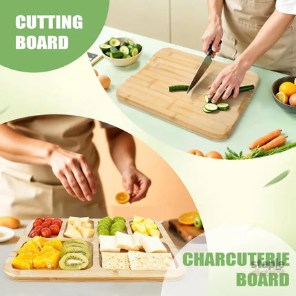 CARLA HOME Bamboo Charcuterie Board with Lid & Handle ideal Gift for Kitchen, Party & Picnic (6 Compartments)-2042061551204175874
