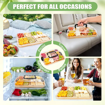 CARLA HOME Bamboo Charcuterie Board with Lid & Handle ideal Gift for Kitchen, Party & Picnic (6 Compartments)-2042061551204175879