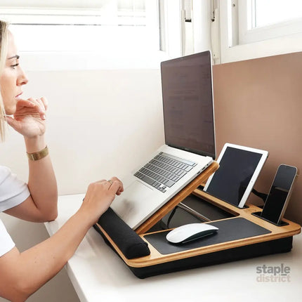 CARLA HOME Bamboo Laptop Lap Desk with Cushion and Angle Adjustable for Office and Home-2042061567016701953