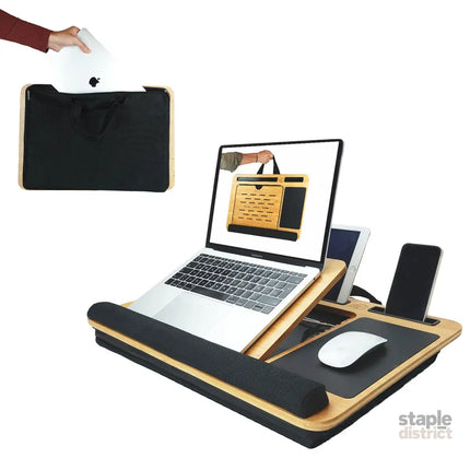 CARLA HOME Bamboo Laptop Lap Desk with Cushion, Angle Adjustable and Sleeve Case Bag for Office and Home-2042061565141848064