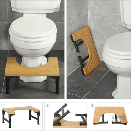 CARLA HOME Bamboo Toilet Stool Foldable and Adjustable Height with Non-Slip Layer for Bathroom-2042061561975148545