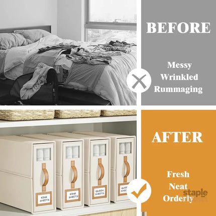 CARLA HOME Bed Sheet Organizer Set of 4 with Handle & Window for Covers, Pillowcases, Blankets, Clothes & Sheets (Beige)-2050057506264322050