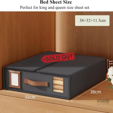 CARLA HOME Bed Sheet Organizer Set of 4 with Handle & Window for Covers, Pillowcases, Blankets, Clothes & Sheets (Black)-2050057506109132801