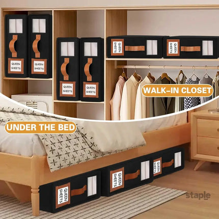 CARLA HOME Bed Sheet Organizer Set of 4 with Handle & Window for Covers, Pillowcases, Blankets, Clothes & Sheets (Black)-2050057506109132803