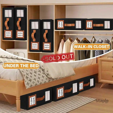 CARLA HOME Bed Sheet Organizer Set of 4 with Handle & Window for Covers, Pillowcases, Blankets, Clothes & Sheets (Black)-2050057506109132803