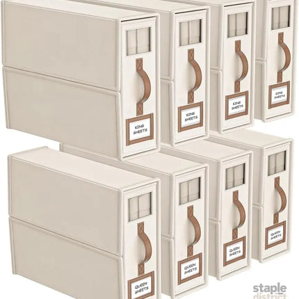CARLA HOME Bed Sheet Organizer Set of 8 with Handle & Window for Covers, Pillowcases, Blankets, Clothes & Sheets (Beige)-2050057512895516672