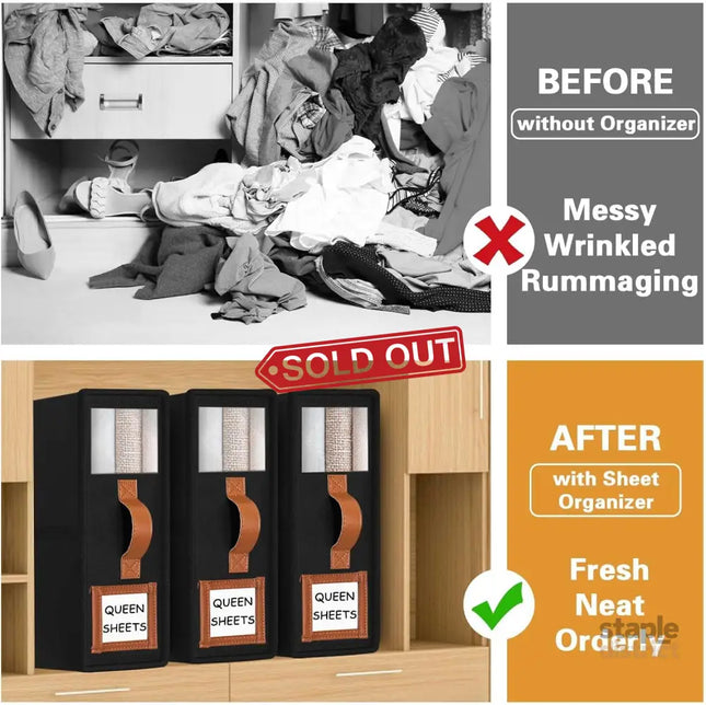CARLA HOME Bed Sheet Organizer Set of 8 with Handle & Window for Covers, Pillowcases, Blankets, Clothes & Sheets (Black)-2050057512744521730